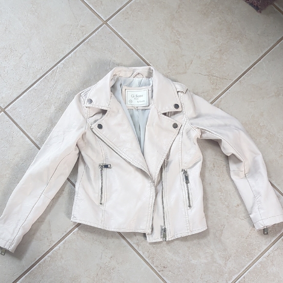 Ci Sono Light Beige Tan Faux Leather Jacket Girls Size 10 - Picture 1 of 7